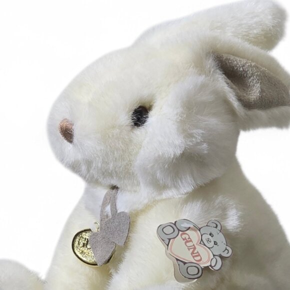 GUND White Bunny Plush Stuffed Rabbit Gold Heart Tag NWT Vintage Style Soft Toy - Picture 2 of 12